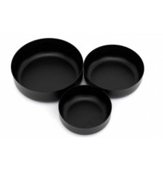 A Contemporary Set of 3 Black Bowls