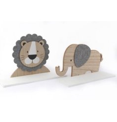 Charming Wooden Shelves with Lion and Elephant Cut Out 2 Assorted