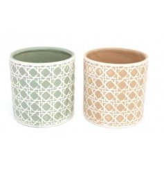 2 Assorted Planters in Rattan Decal