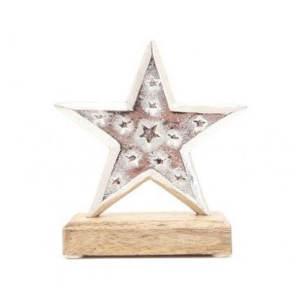 Star With Wooden Base, 16cm