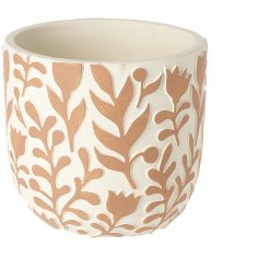 A Sweet Orange and White Floral Decal Pot