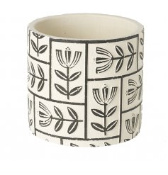 A Unique Planter Pot with White and Black Abstract Print