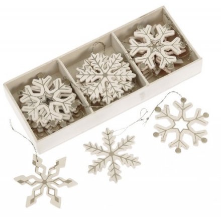 Set of Cream & Silver Striped Snowflakes, 6.4cm