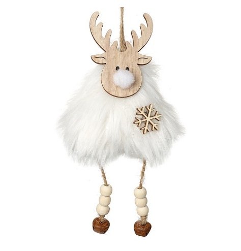 A Furry Wooden Reindeer Hanging Decoration