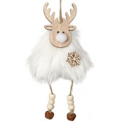 A Wooden Hanging Reindeer with Fur Details