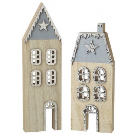 2 Assorted Wooden Houses, 26cm