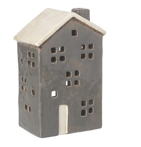 A Distressed Looking Dark Grey Ceramic House Lantern 