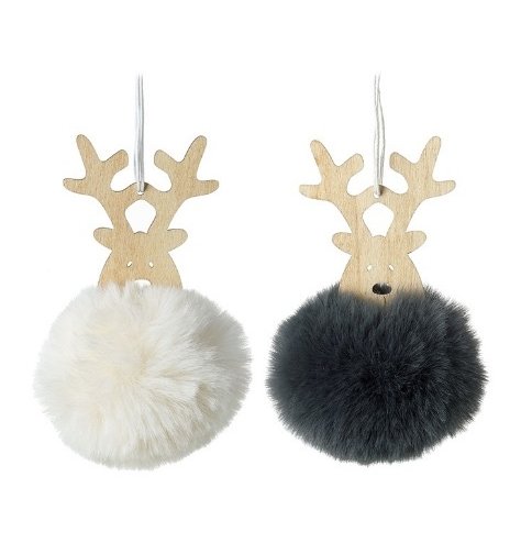 2 Assorted Wooden and Pompom Reindeers