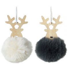 2 Assorted Wooden Reindeers with Pompom bodies