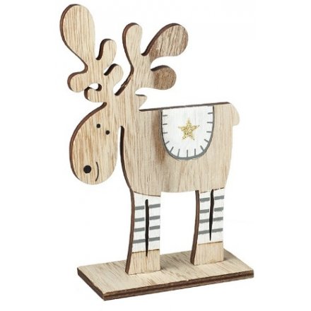Wooden Reindeer with Gold Star, 15cm