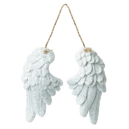 White Glitter Wings Hanging Decoration, 11cm