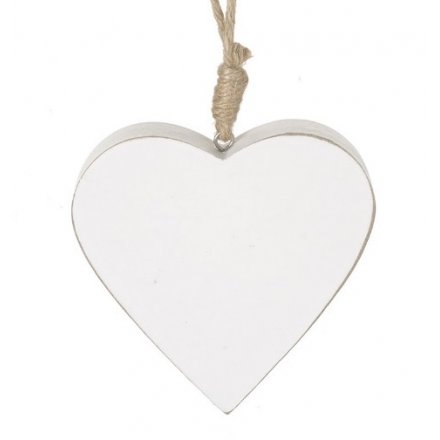 White Wooden Heart Hanger, 12cm