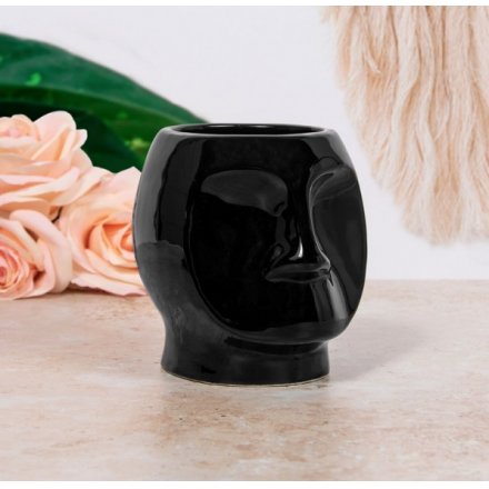 Face Black Plant Pot, 12cm