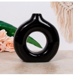A Unique Black Vase in Donut Shape