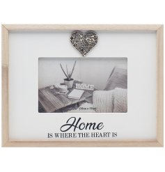 A Neutral Toned Wooden Photo Frame with Home Wording