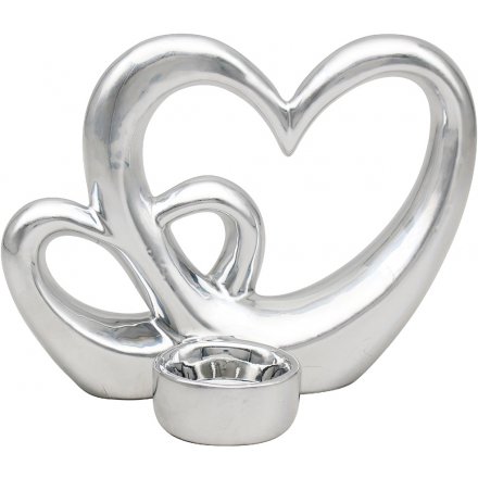 Twin Silver Heart With T-Llight, 17cm