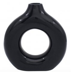 A Unique Black Donut Vase in Smooth Glazed Finish