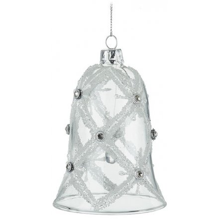Glass Bell With Gems, 10cm