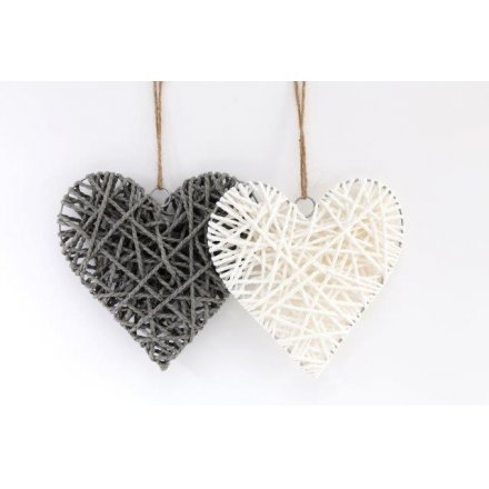 2 Assorted Woven Hearts, 25cm