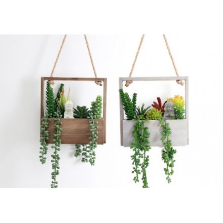 2 Assorted Hanging Planters with Buddha, 35cm