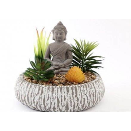 Succulents With Buddha, 17cm