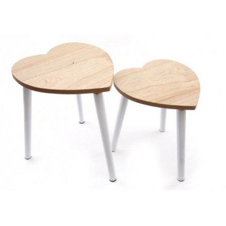 Set of 2 Heart Wooden Side Tables, 40cm