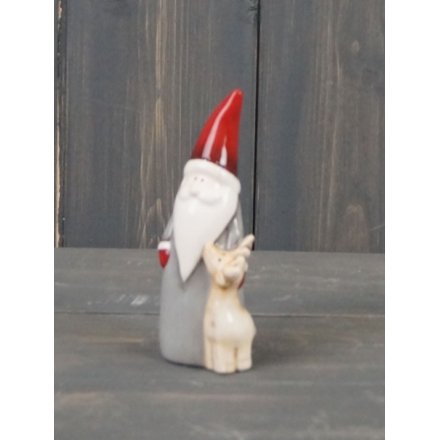 Grey Ceramic Santa with Reindeer Small