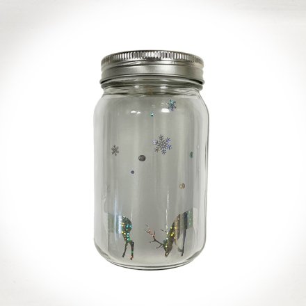 Frosted Glass Mason LED Jar, 13cm