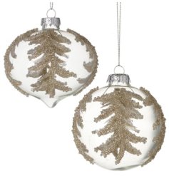 Assortment of 2 Glass Baubles with Gold Decal 