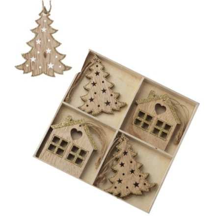 Wooden House & Tree Hanging Decorations