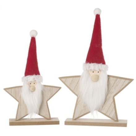 Santa Wooden Star Set of 2