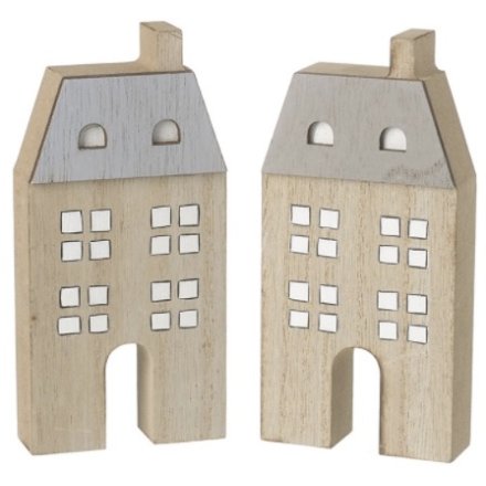 Grey Roof Tall Wooden House Mix, 13cm