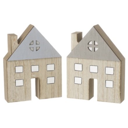 Wooden House Mix With Grey Roof, 13.5cm