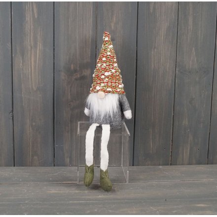 Santa Gnome Grey With Long Legs (17cm)