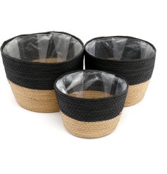 A Set of 3 Woven Round Planters