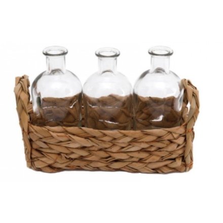 Set of 3 Vases With Grass Tray, 14cm