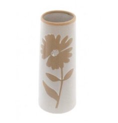 A Small Neutral Toned Vase With Floral Decal