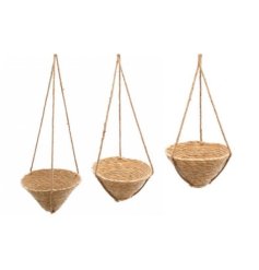A Set of 3 Natural Woven Grass Baskets