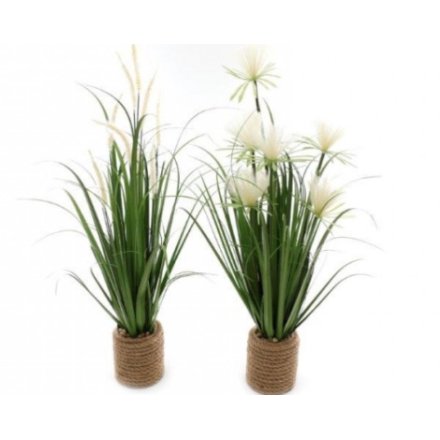 2 Assorted Artificial Standing Grass With Flower, 74cm