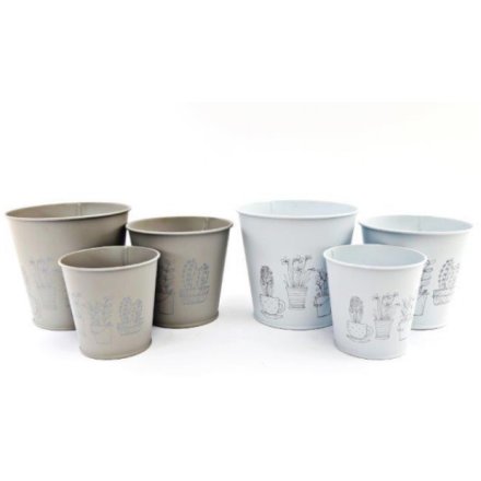 2 Assorted, S/3 Printed Metal Planters