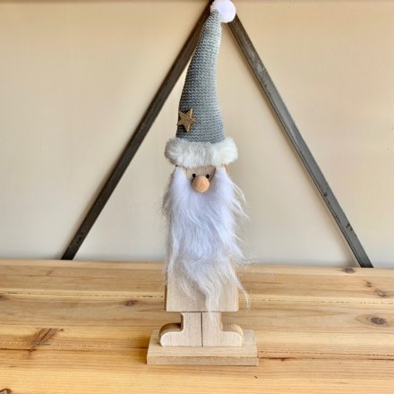 Santa Wooden With Beard, 35cm