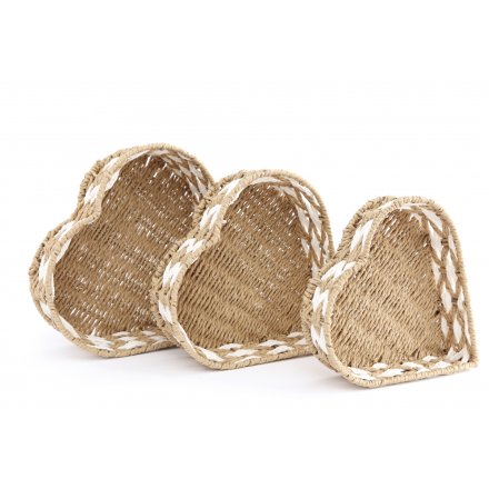 Set of 3 Heart Woven Baskets