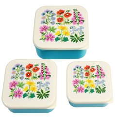 A Colourful Set of 3 Wild Flowers Snack Boxes