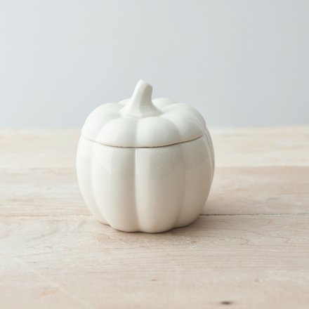 A stylish ceramic storage pot in a pumpkin design. Complete with silicone seal to ensure all items are stored fresh. 