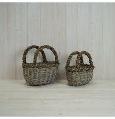 A Rustic Set of 2 Rectangular Wicker Baskets