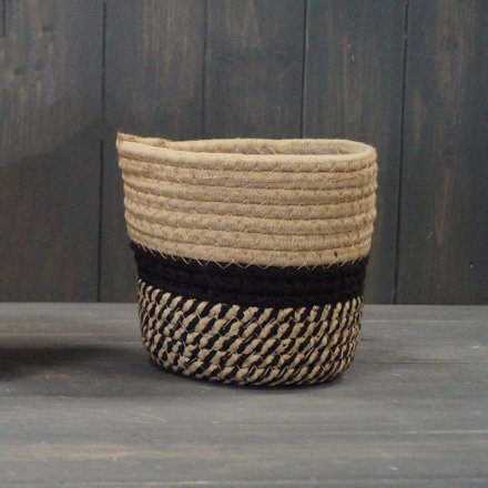 Small Cotton And Rope Basket With Black Middle (14cm)