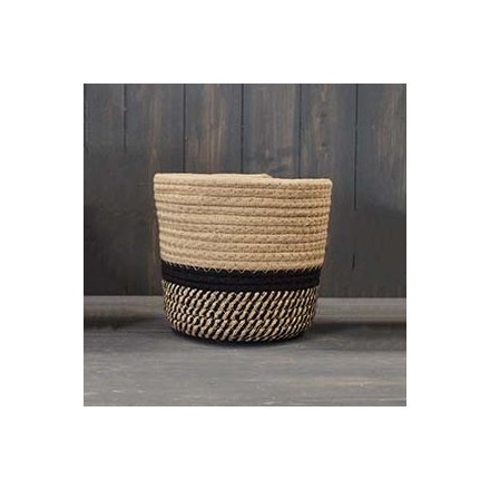 (18cm) Medium Cotton And Rope Basket With Black Middle