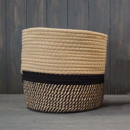 (23cm) Large Cotton And Rope Basket With Black Middle