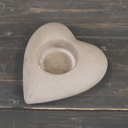 Cement Heart Tealight Holder, 10cm