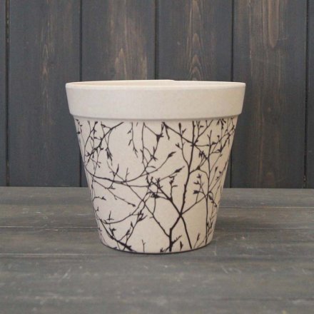 (15cm) Natural Flower Pot With Silhouette Branch Design